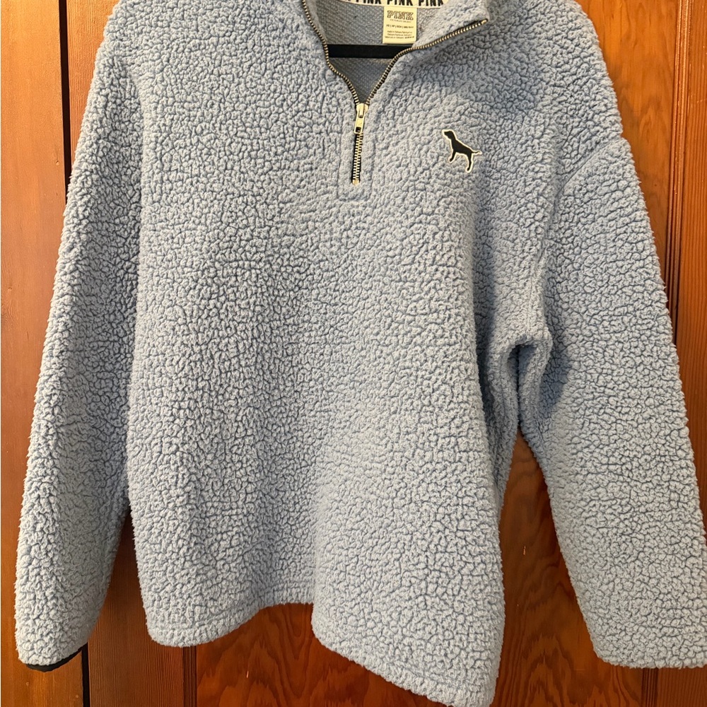 PINK Half-Zip Sherpa Pullover - Light Blue